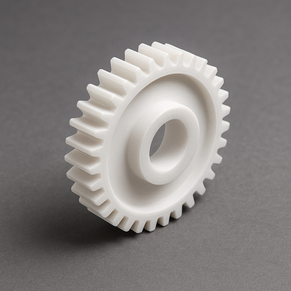Engrenage technique en nylon blanc fabriqué par impression 3D par BEMC3D